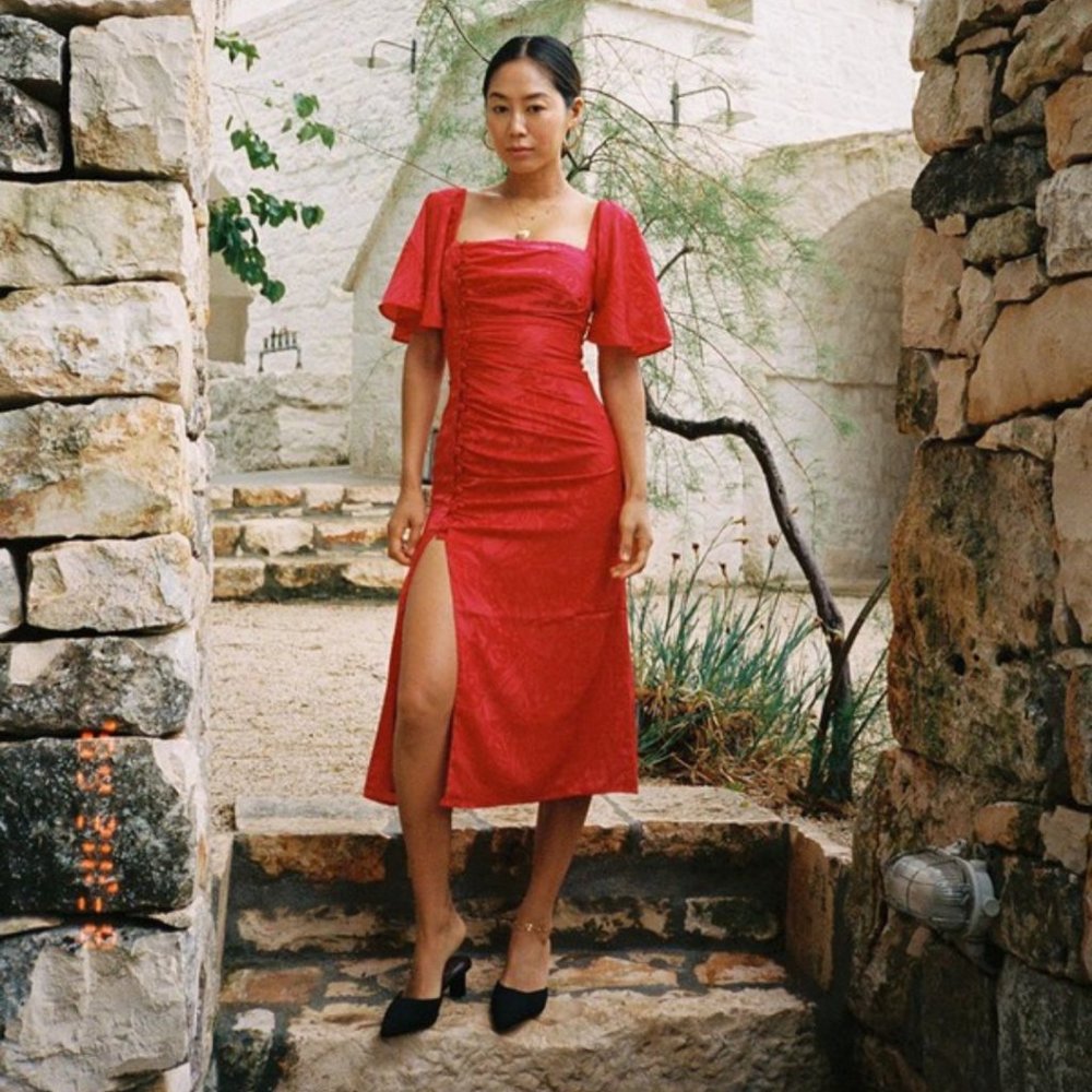 Song of Style XXS Red Knox Midi Dress